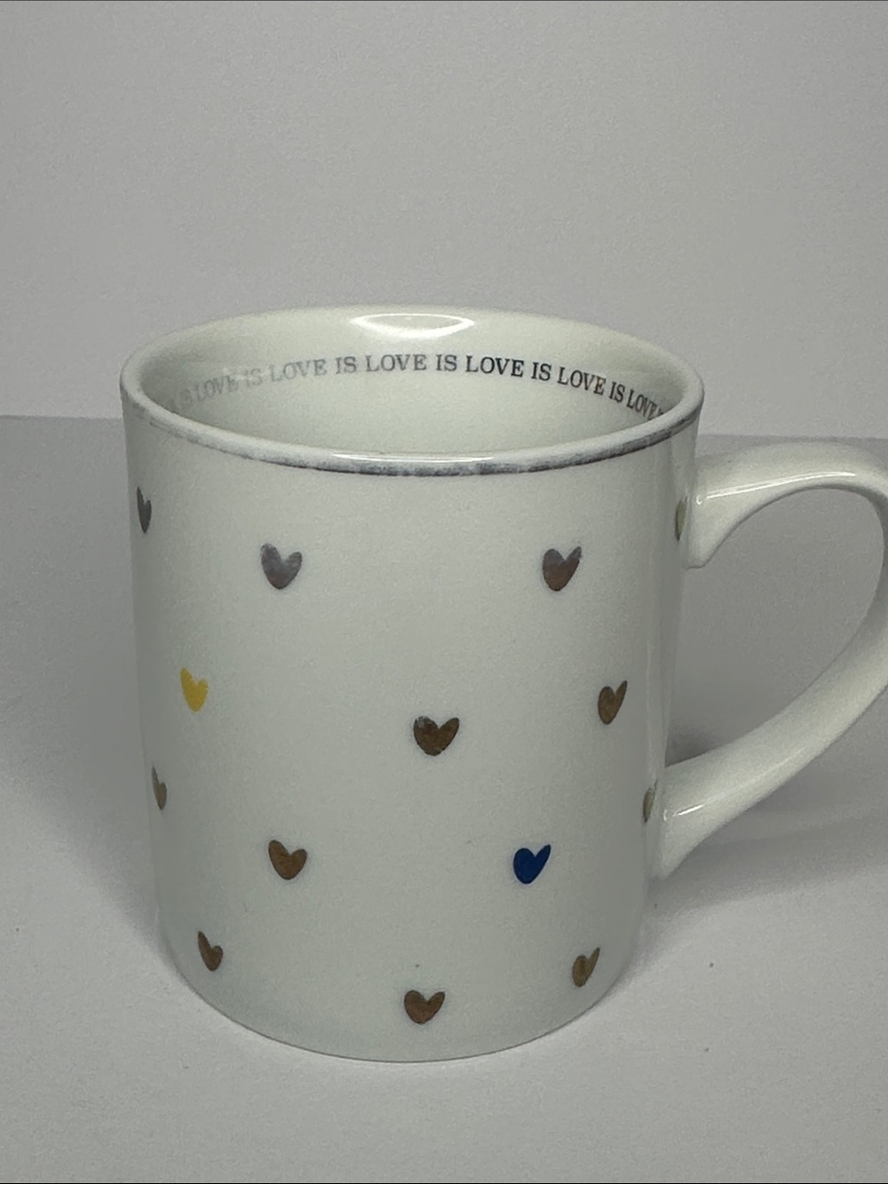 Williams Sonoma White Mug with Multicolor Heart Accents